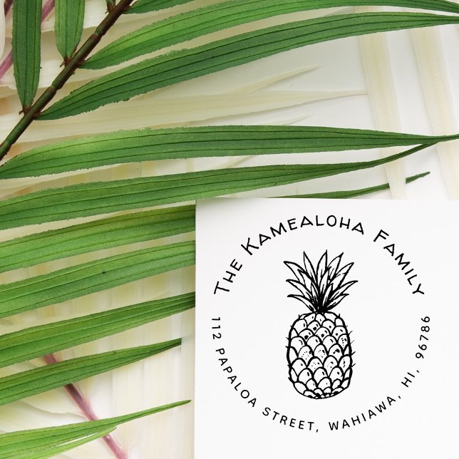 Rustic Tropical Pineapple Hawaiian Return Address Rubber Stamp (Creator Uploaded)