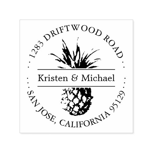 Rustic Tropical Pineapple Round Return Address Self_inking Stamp