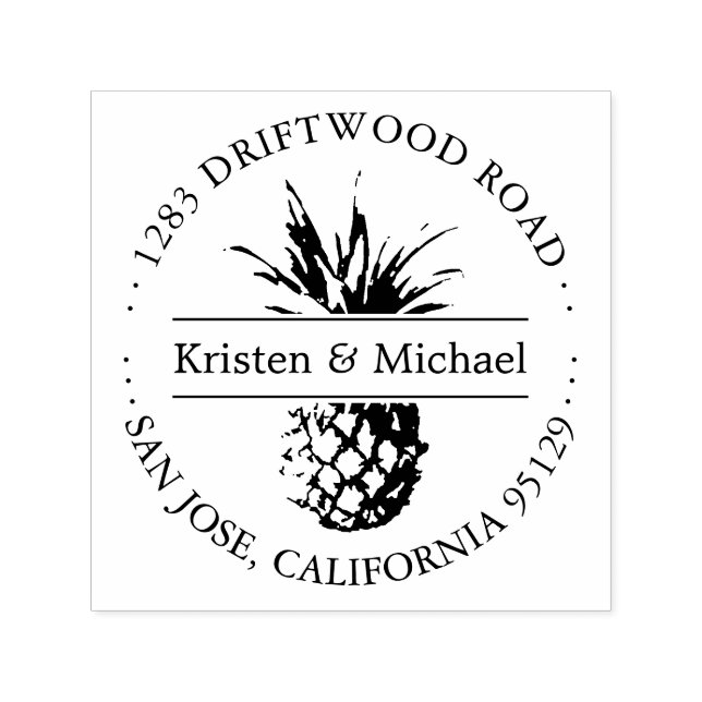 Rustic Tropical Pineapple Round Return Address Self-inking Stamp (Design)