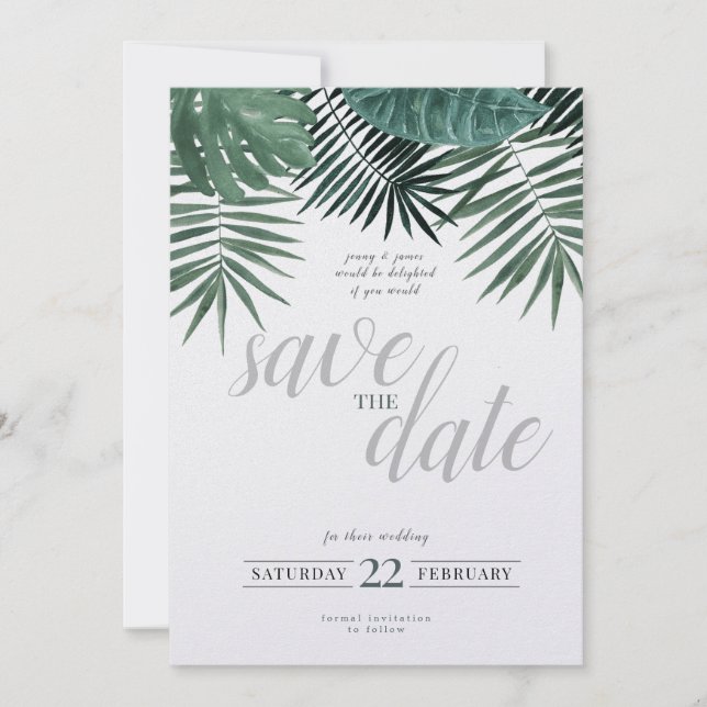 Rustic Tropical Save the Date, watercolour. Holiday Card (Front)