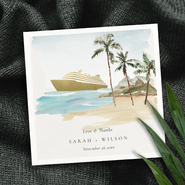 Rustic Tropical Seascape Beach Cruise Palm Wedding Napkins (Creator Uploaded)