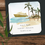 Rustic Tropical Seascape Beach Cruise Palm Wedding Square Sticker<br><div class="desc">For any further customisation or any other matching items,  please feel free to contact me at yellowfebstudio@gmail.com</div>