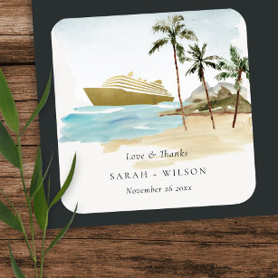 Rustic Tropical Seascape Beach Cruise Palm Wedding Square Sticker