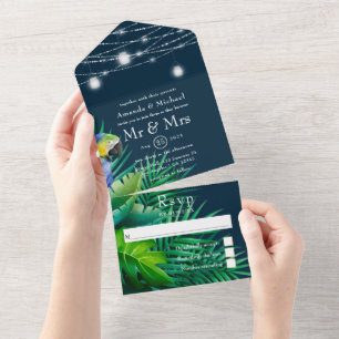 Rustic Tropical Wedding All In One Invitation