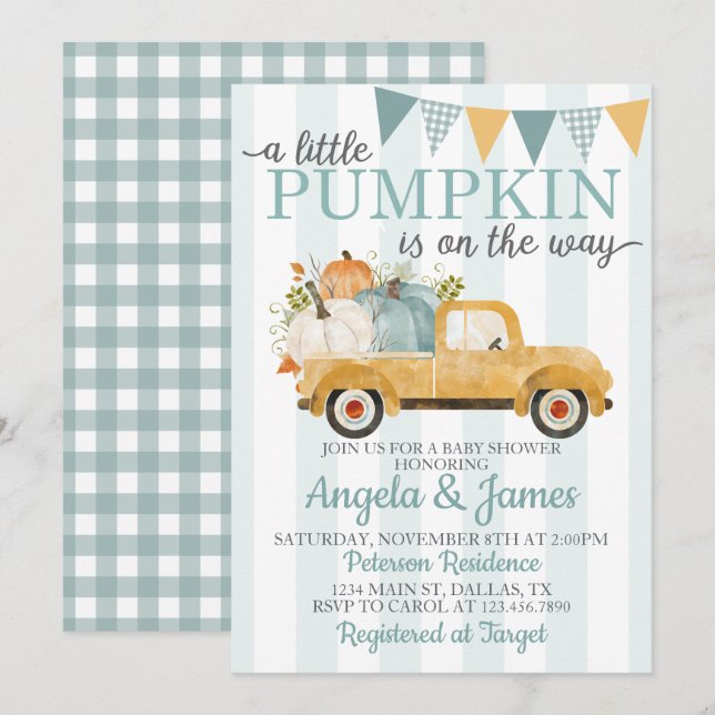 Rustic Truck Baby Shower Invitation Pumpkin Patch (Front/Back)