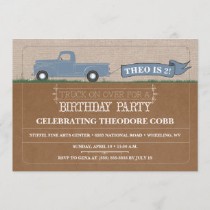Rustic Truck Boy Birthday Party Invitations