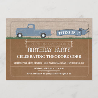 Rustic Truck Boy Birthday Party Invitations
