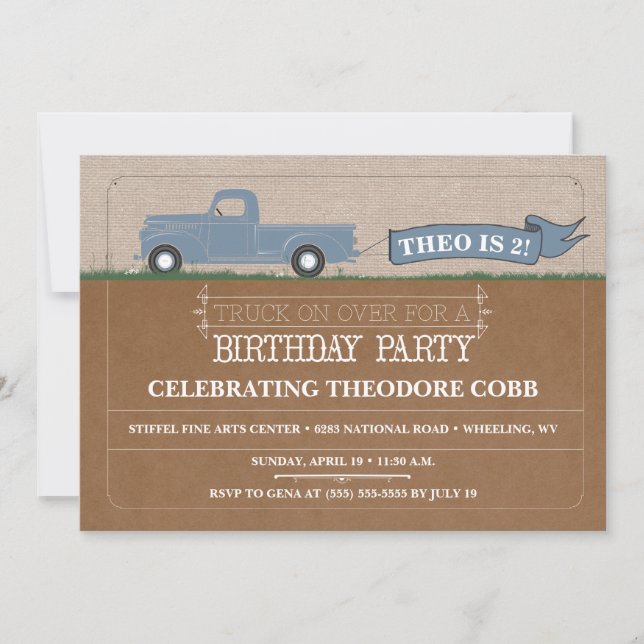 Rustic Truck Boy Birthday Party Invitations (Front)