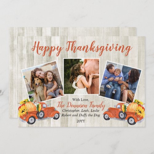 Rustic Truck Sunflowers Photo Happy Thanksgiving  Holiday Card
