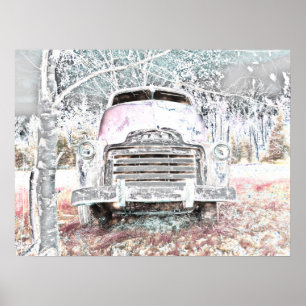 Rustic Truck Vintage White Gray Retro Distressed Poster