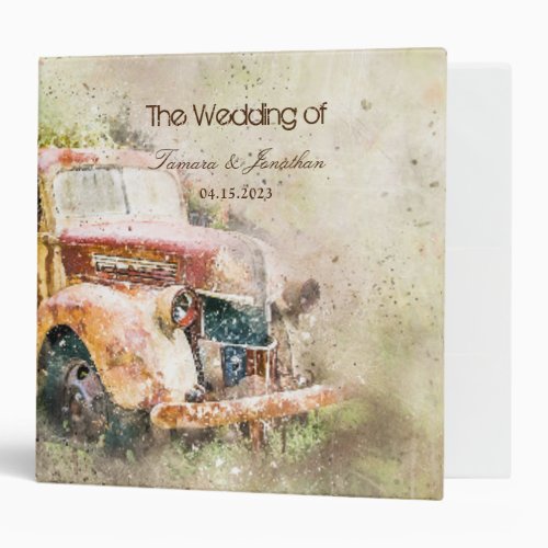 Rustic Truck Watercolor Wildflowers Farm Wedding 3 Ring Binder