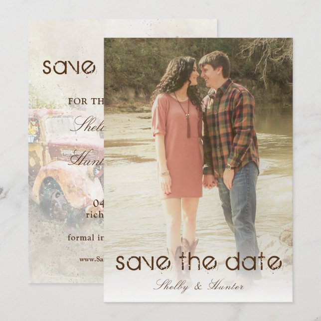 Rustic Truck Wedding Website Save The Date Photo Invitation (Front/Back)