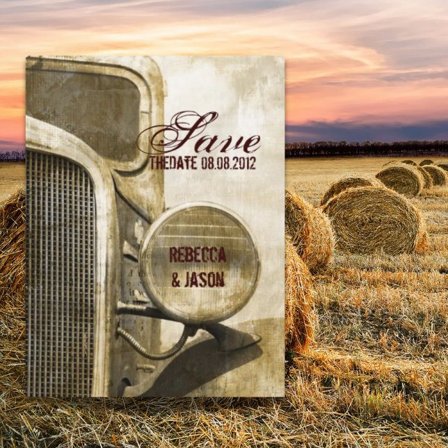 Rustic Truck Western Farm Wedding save the date Announcement Postcard (Rustic Truck Western Farm Wedding save the date Announcement Postcard)