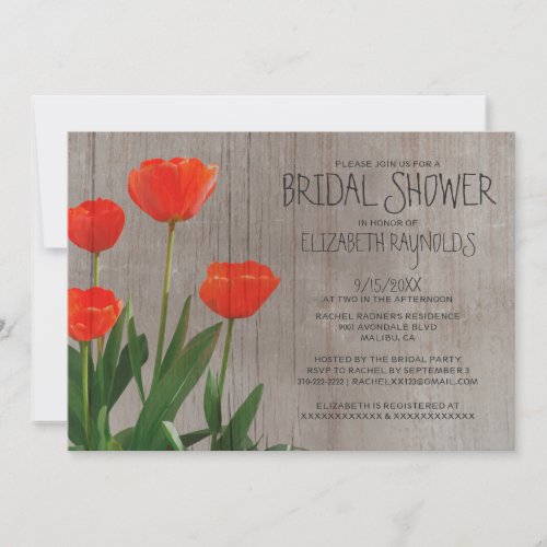 Rustic Tulips Bridal Shower Invitations