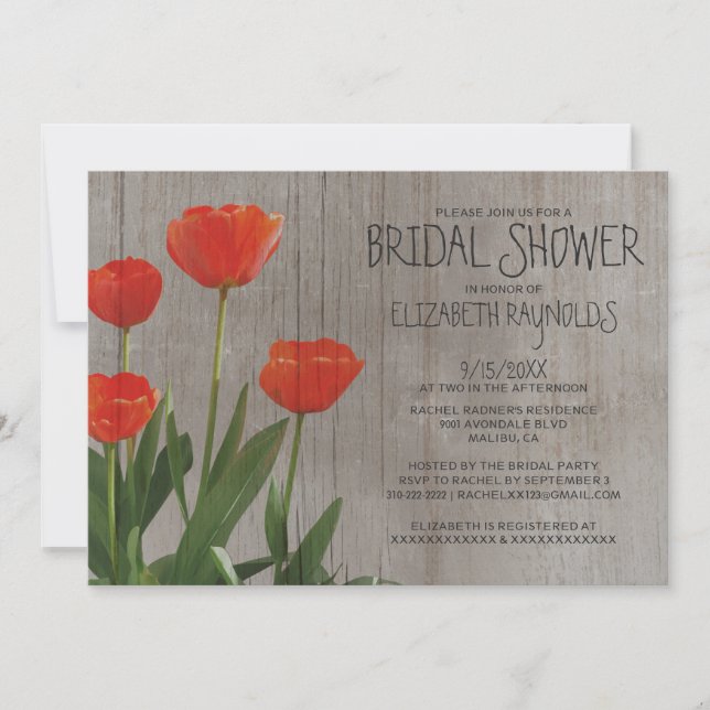 Rustic Tulips Bridal Shower Invitations (Front)