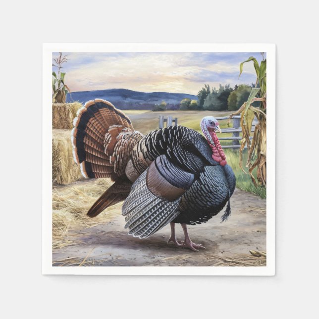 Rustic Turkey Farm Thanksgiving Decoupage Art Napkins (Front)