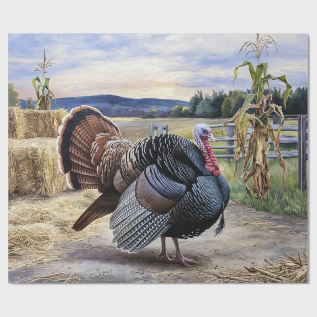 Rustic Turkey Farm Thanksgiving Decoupage Wrapping Paper (Flat)
