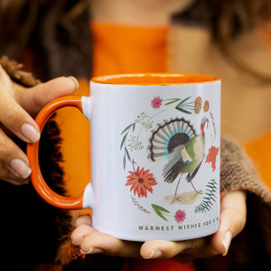 Rustic Turkey Floral Thanksgiving Fall Coffee Mug
