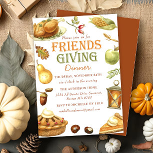 Rustic Turkey Friendsgiving Dinner Watercolor Invitation