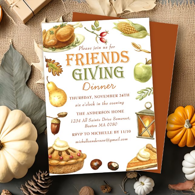 Rustic Turkey Friendsgiving Dinner Watercolor Invitation (Creator Uploaded)