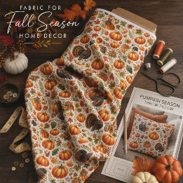 Rustic Turkeys Pumpkins Fall Leaves Thanksgiving Fabric