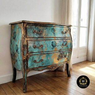 Rustic Turquoise and Gold Floral Tissue Paper