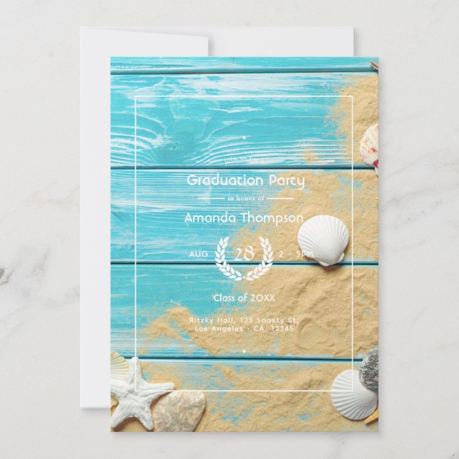 Rustic Turquoise Beach Graduation Party Invitation (Front)