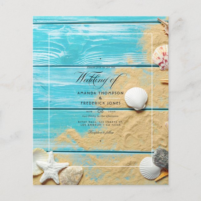 Rustic Turquoise Beach Wedding Invitation Flyer (Front)