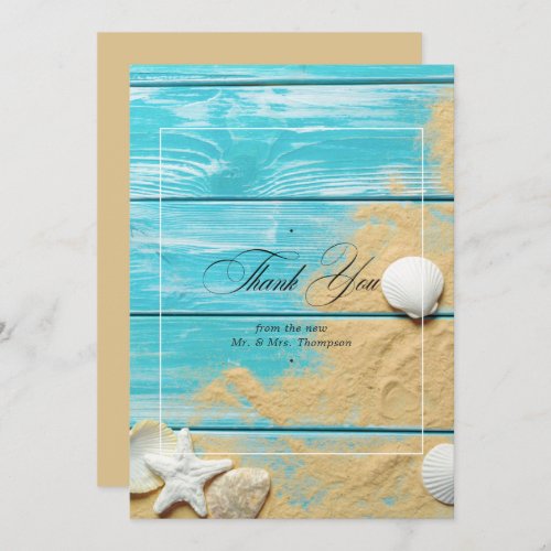 Rustic Turquoise Beach Wedding Photo Thank You Card