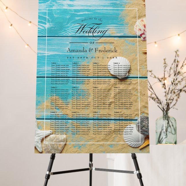 Rustic Turquoise Beach Wedding Welcome Foam Board (In Situ (Stand))