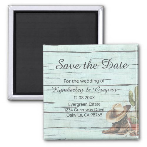 Rustic Turquoise Country Western Save the Date Magnet