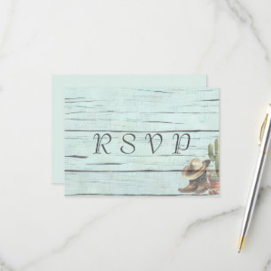 Rustic Turquoise Country Western Wedding RSVP Card