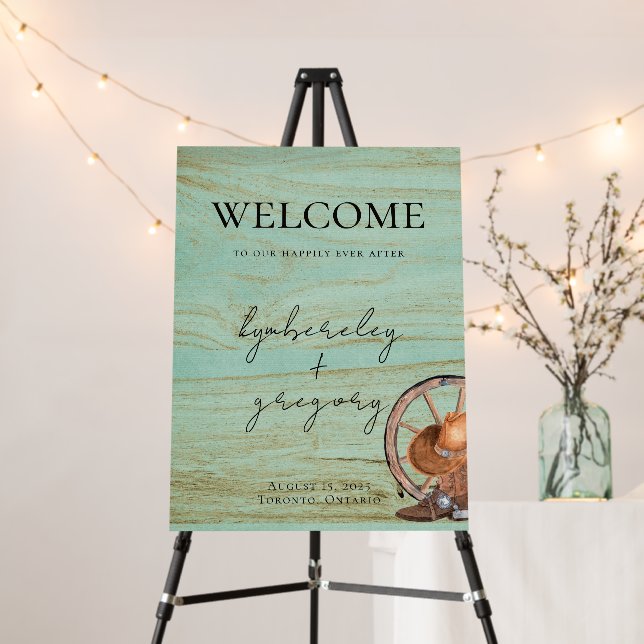 Rustic Turquoise Country Western Wedding Welcome Foam Board (In Situ (Stand))