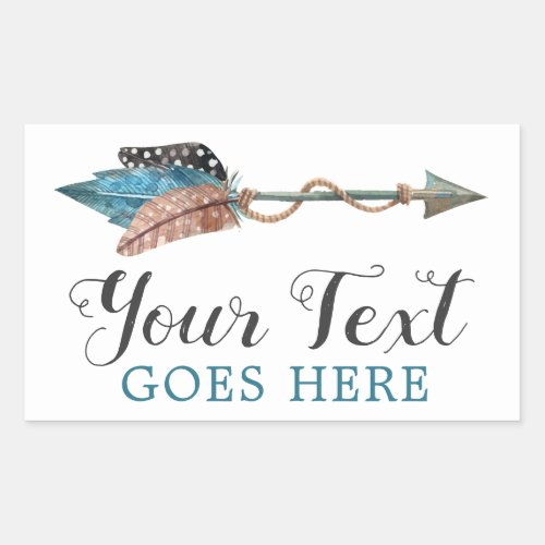 Rustic Turquoise Feathers Tribal Arrow Boho Chic Rectangular Sticker