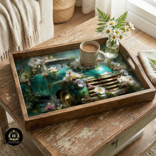 Rustic Turquoise Floral Truck Decoupage Tissue Paper