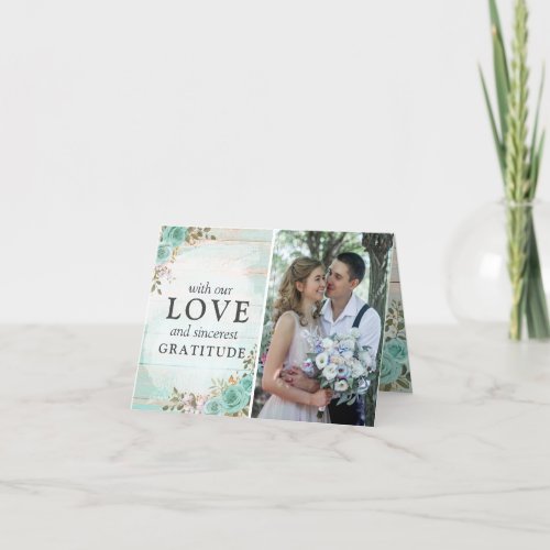 Rustic Turquoise Floral Wedding Thank You 4_Photo Card