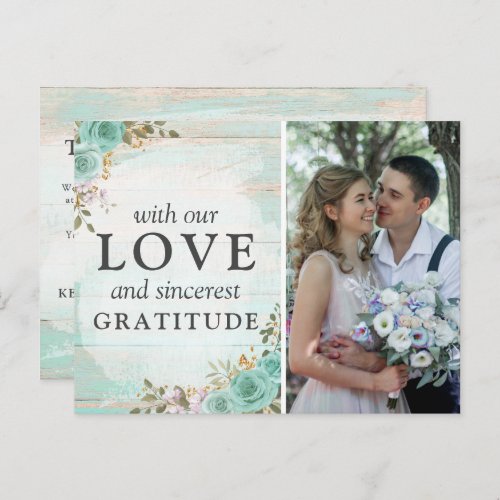 Rustic Turquoise Floral Wedding Thank You Photo Postcard