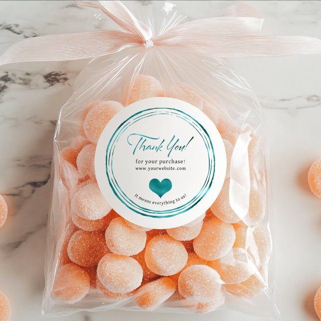 Rustic Turquoise Foil Minimal Heart Thank You Classic Round Sticker (Creator Uploaded)
