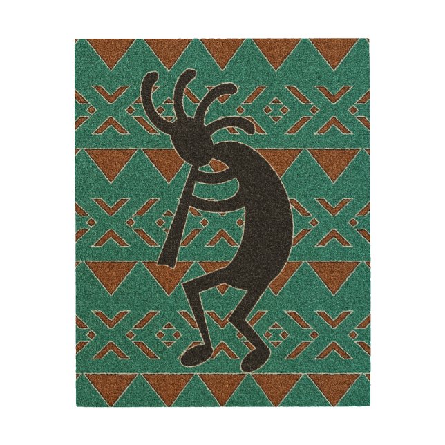 Rustic Turquoise Kokopelli Southwest Tribal Design Wood Wall Decor (Front)