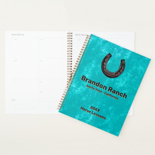 Rustic Turquoise Lucky Horseshoe Riding Lessons Planner