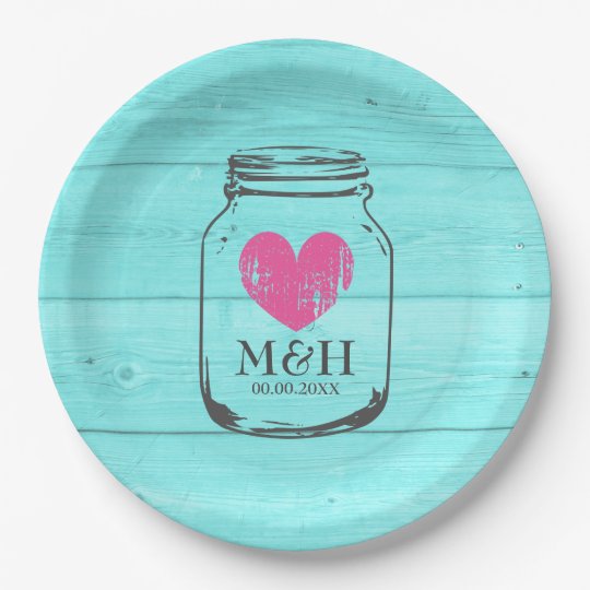 Rustic Turquoise Mason Jar Wedding Party Plates Zazzle Rustic Turquoise Mason Jar Wedding Party Plates