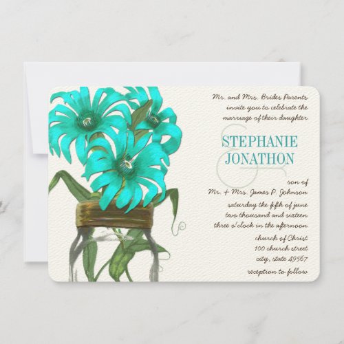 Rustic Mint Mason Jar Wild Flower Wedding Personalized Invitations