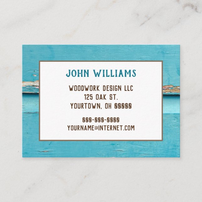 rustic turquoise paint wood business card (Front)