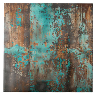 Rustic Turquoise Patina Abstract Ceramic Tile