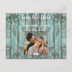 Rustic turquoise Save the Date Announcement Postcard