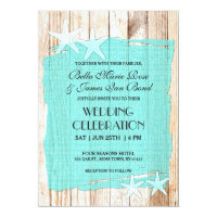 Rustic Turquoise Starfish Wedding Invitation