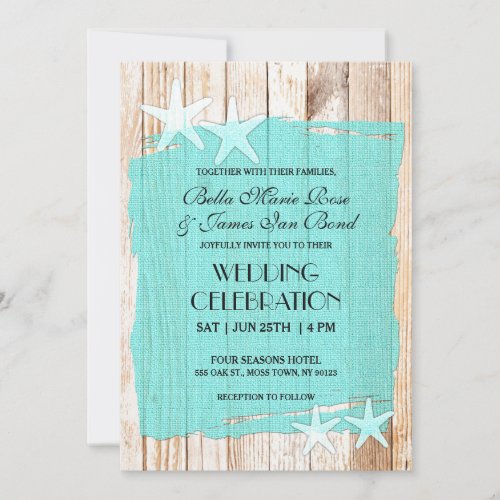 Rustic Turquoise Starfish Wedding Invitation