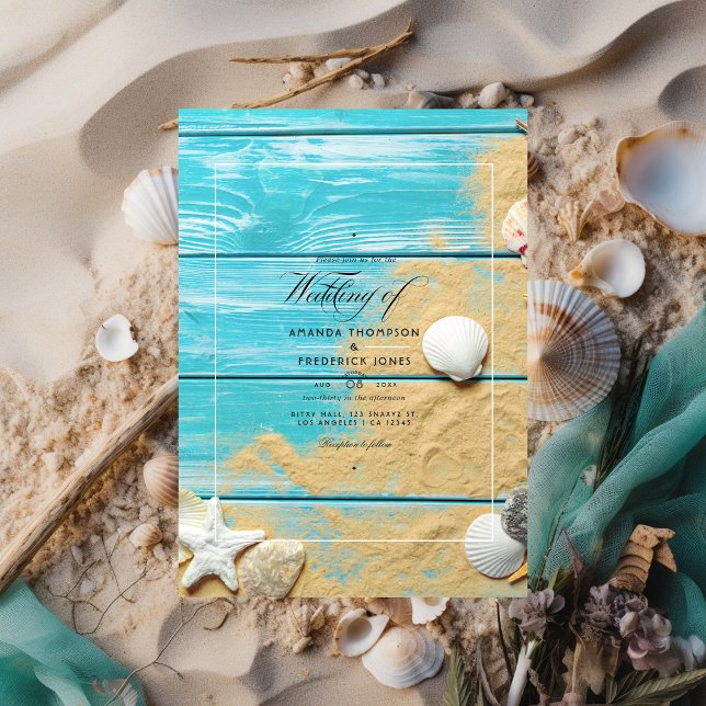 Rustic Turquoise Summer Beach Wedding Invitation (Creator Uploaded)