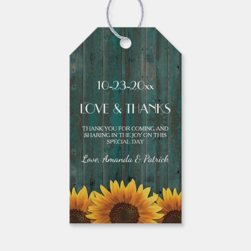 Rustic Turquoise Sunflower Wedding Thank You Tags