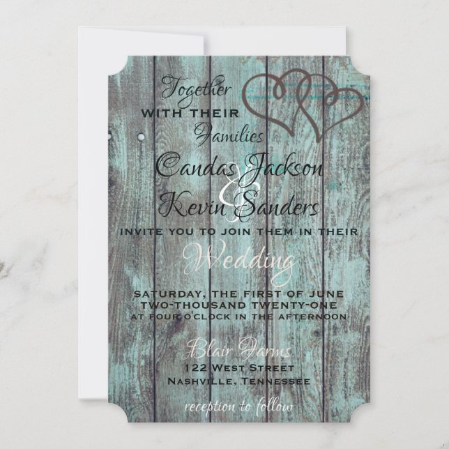 RUSTIC TURQUOISE WEDDING INVITE (Front)